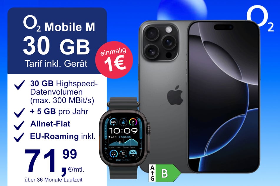 Das iPhone 16 Pro Max + Watch Ultra 2 im o2 Mobile M für einmalig 1 Euro.