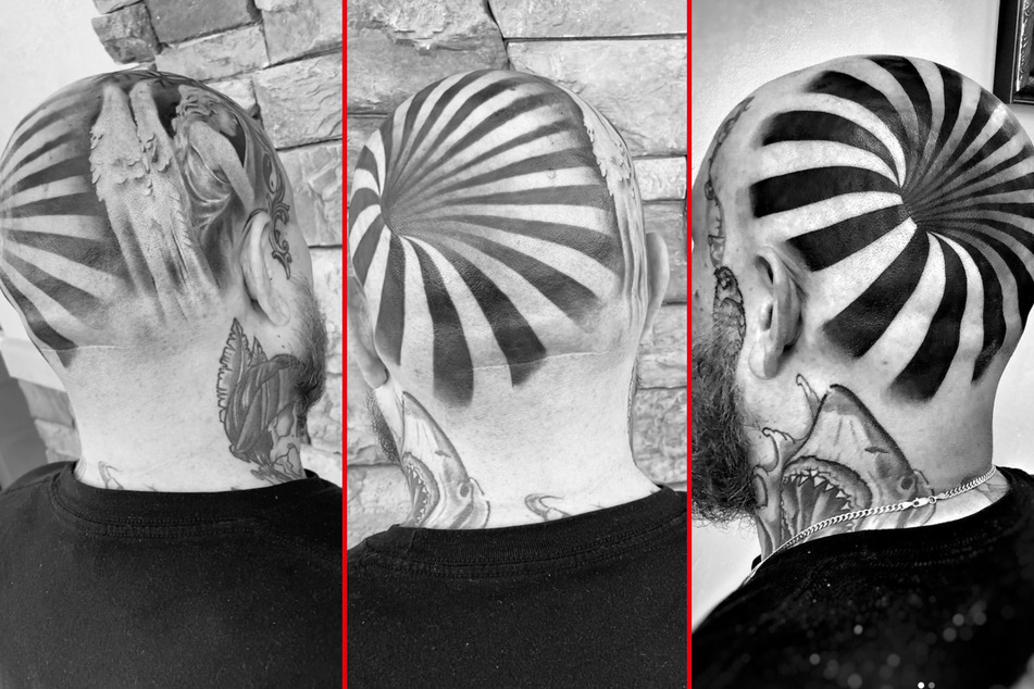 This man got a trippy optical illusion tattooed onto the back of his head.