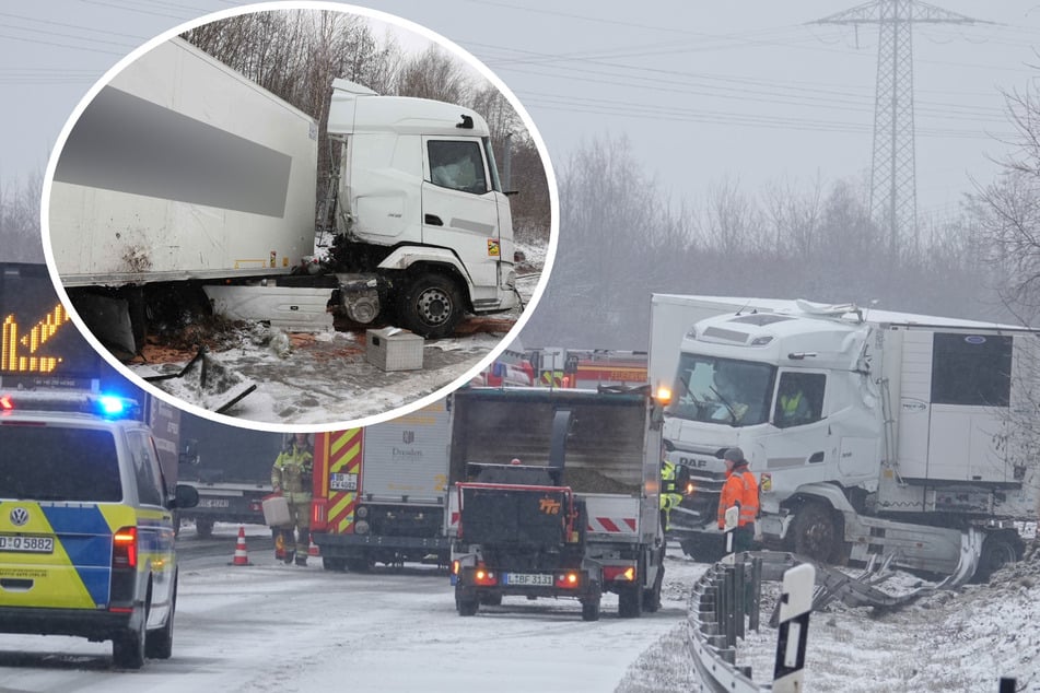 Unfall A17: Stau auf A17 bei Dresden: Lkw rutscht durch Leitplanke