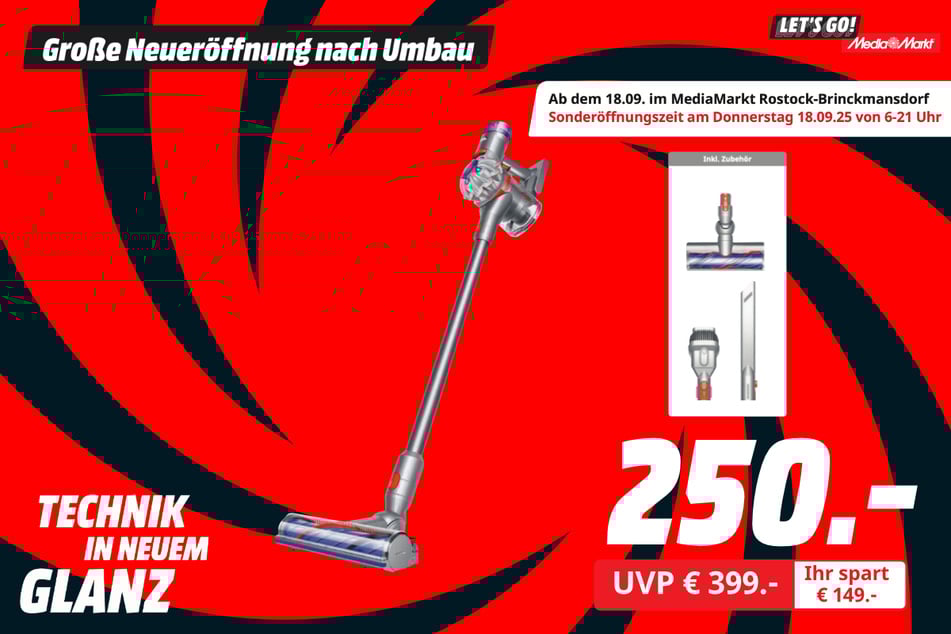 Dyson-Akkusauger V8 Advanced 
für 250 statt 399 Euro.