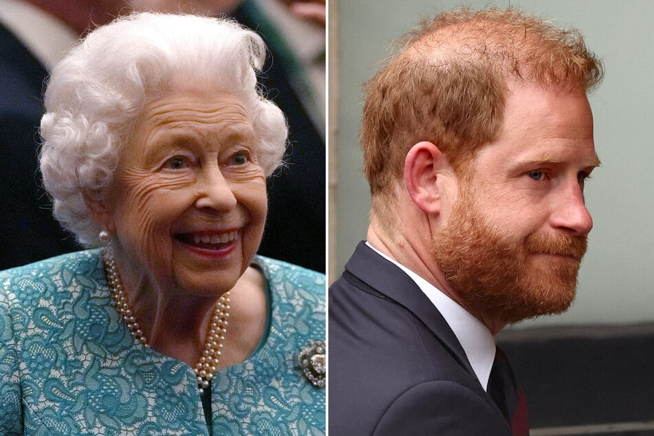 Prince Harry (r.) visited the gravesite of his grandmother, Queen Elizabeth II, during a rare visit to the UK on Monday.
