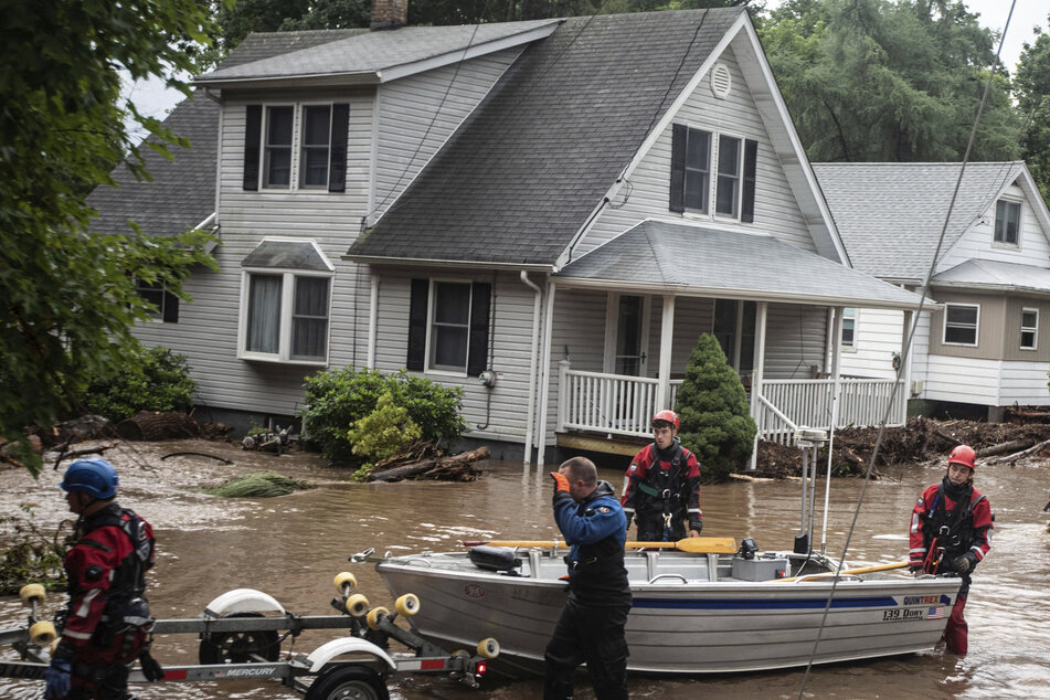 Stony Point, New York, was among the many towns in the northeastern US hit by flash flooding from torrential rain.