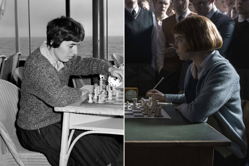 Chess Grandmaster Nona Gaprindashvili (l.) is referenced in The Queen's Gambit, starring Anna Taylor-Joy.
