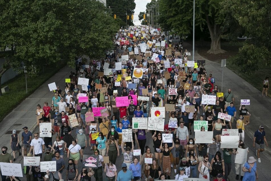 Protesters in North Carolina march for abortion protections.