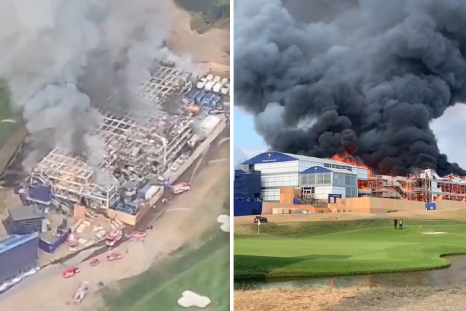 Großbrand bei Golfplatz: VIP-Tribüne steht lichterloh in Flammen
