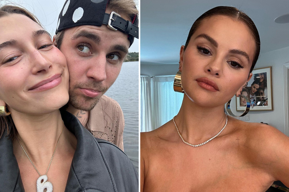 Selena Gomez (r.) dated Justin Bieber on and off for eight years before he married Hailey in 2018.