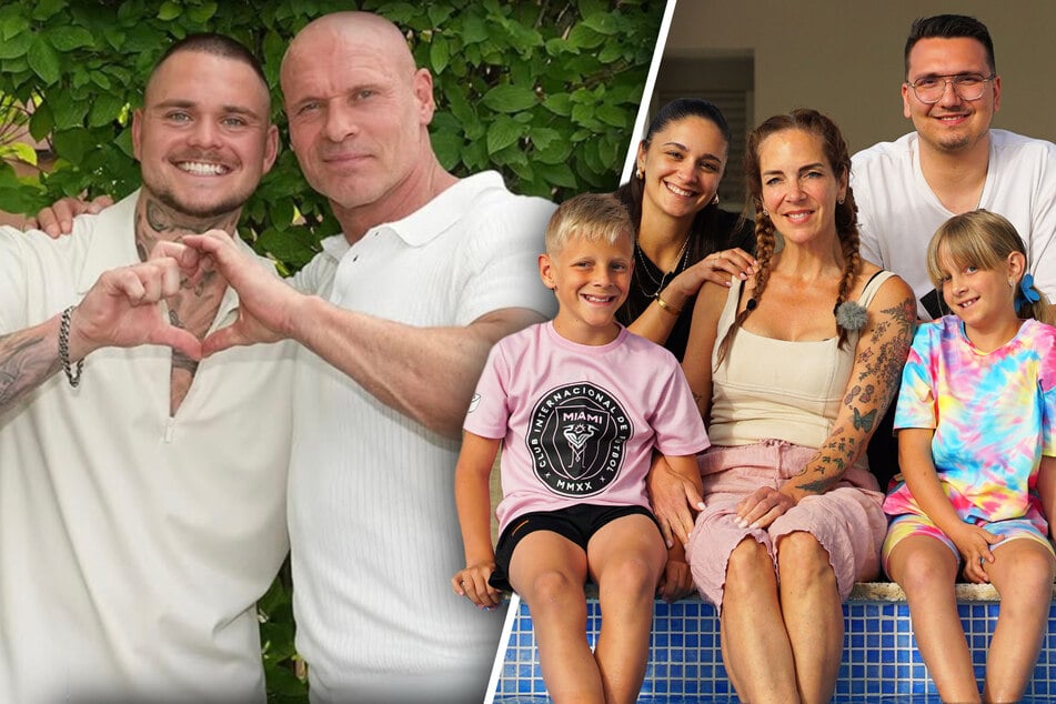 Links Nico (27) &amp; Vater Thorsten Legat (57), Rechts Danni Büchner (M./47) mit Familie und Tochter Jada Karabas (21).