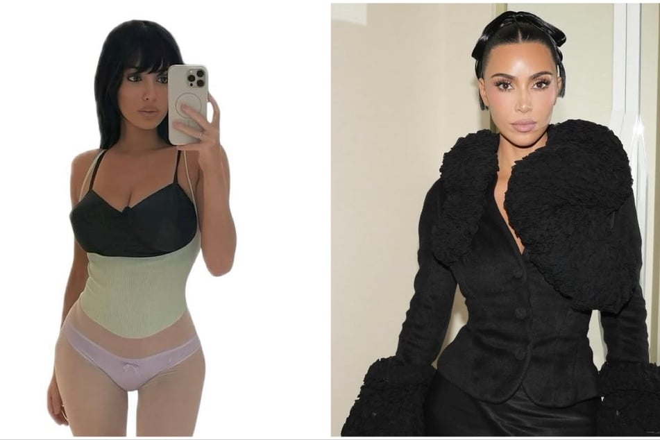 Bianca Censori (l.) returned to Instagram with racy images that fans are comparing to Kim Kardashian's SKIMS line.