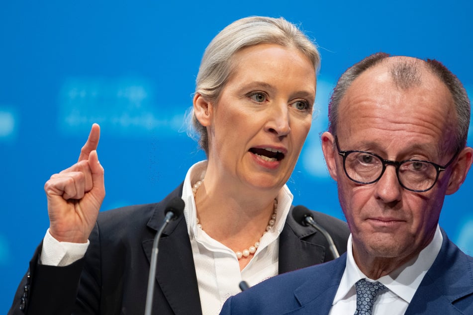 Fast zwei Drittel der Deutschen lehnen eine Zusammenarbeit von Friedrich Merz (69, r.) und der Union mit Alice Weidels (45) AfD ab.