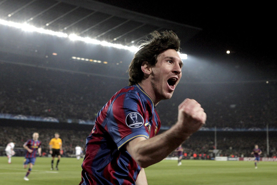 Messi made his debut in 2004. He celebrates scoring a Champions League goal against VfB Stuttgart in 2010.