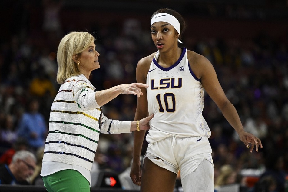 LSU basketball head coach Kim Mulkey (l.) and Angel Reese drew major criticism for her response that appeared to escalate the situation.