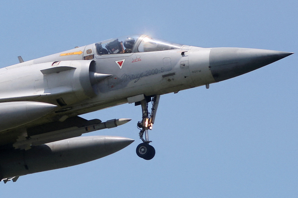 A Taiwan Air Force Mirage 2000-5 aircraft lands at Hsinchu Air Base in Taiwan.