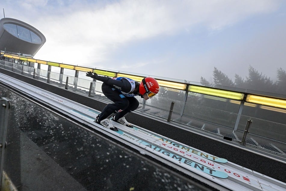 Selina Freitag (24) in der Anlaufspur. Sie zeigte mit 130,5 Metern den weitesten Sprung des Tages.