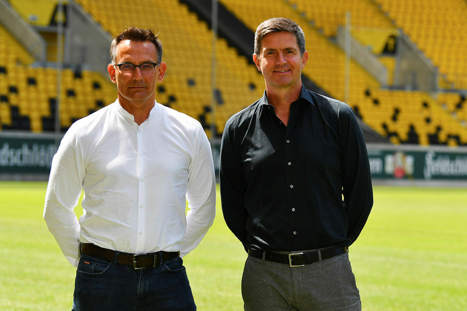 Dynamos kaufmännischer Geschäftsführer Michael Born (l.) und Sportgeschäftsführer Ralf Becker.