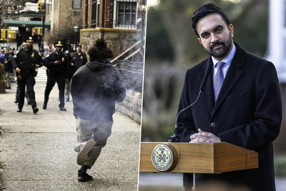 New York City Mayor Zohran Mamdani (r.) has condemned the use of an explosive device during a protest near his home over the weekend.