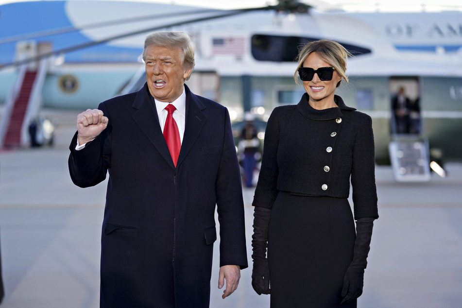 Donald Trump alongside his wife Melania at the small farewell ceremony held at Joint Base Andrews in Maryland.