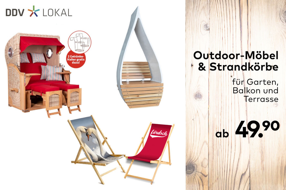 Outdoor-Möbel und Strandkörbe für Garten, Balkon und Terrasse ab nur 49,90 Euro.