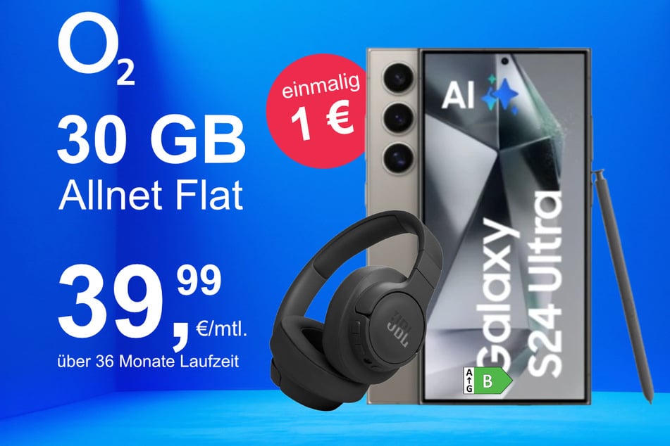 Das Samsung Galaxy S24 Ultra + JBL Live Kopfhörer im o2 Mobile M für einmalig 1 Euro.