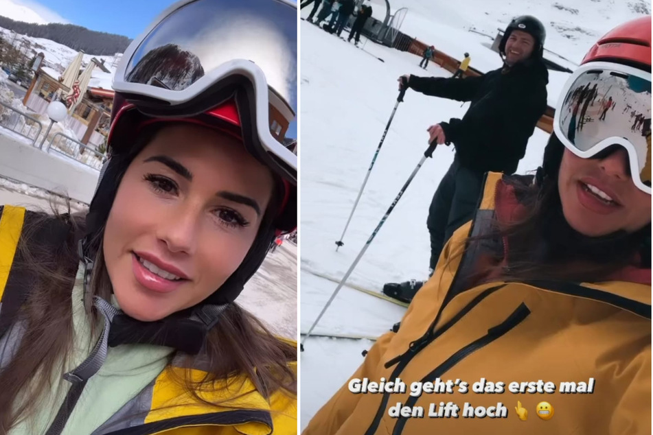 Sarah Engels (29) und ihr Ehemann Julian (28) melden sich aus dem Skiurlaub in Österreich. (Fotomontage)