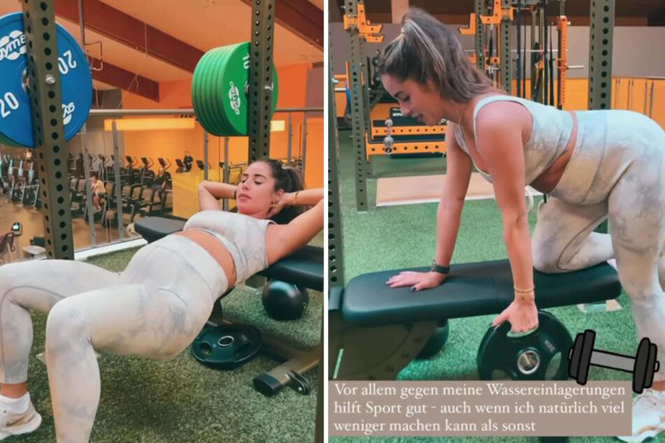 Die schwangere Sarah Engels (28) zeigte sich ihren Instagram-Fans beim Workout im Fitness-Studio.