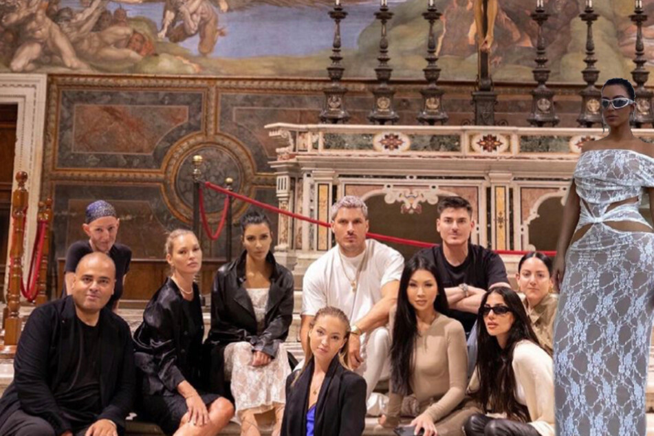 Kim Kardashian (center) visited the Vatican with a group of friends and sent the internet into a frenzy with her fashion choice.