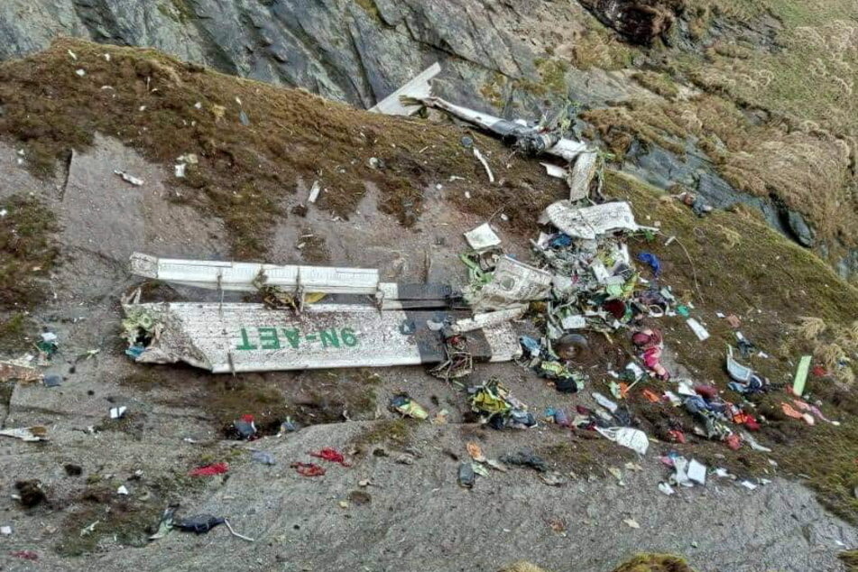 Part of the plane wreckage discovered on the scene in Mustang, Nepal.