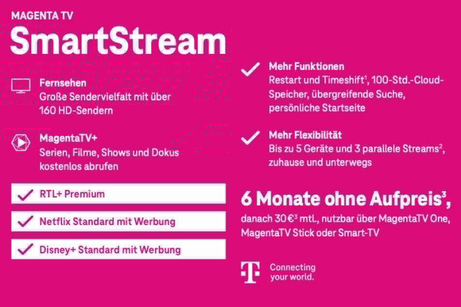 Telekom MagentaTV SmartStream die ersten 6 Monate für 0 Euro.