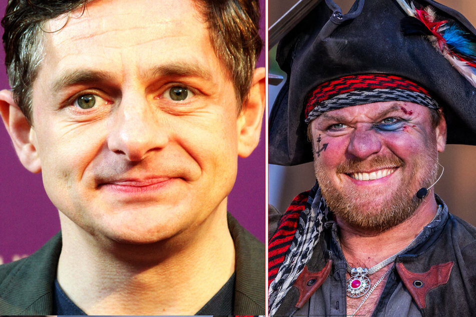 Volker Zack (52, l.) spielt den skurrilen Sam Hawkens und Dustin Semmelrogge (42), hier noch in seiner Piraten-Rolle, spielt den Gangster Rattler.