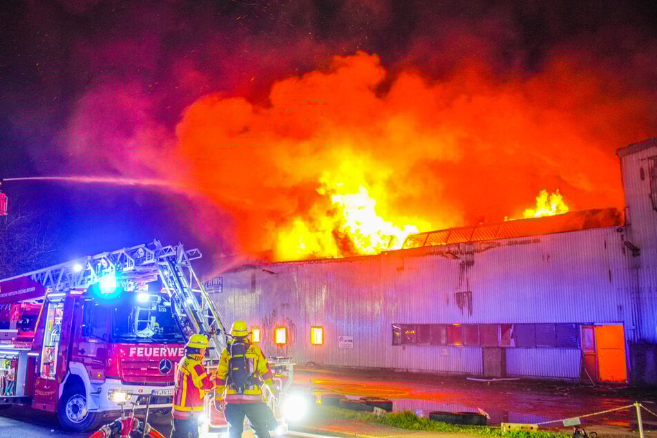 Die Halle, in der unter anderem Elektroschrott gelagert wird, brannte in voller Ausdehnung.