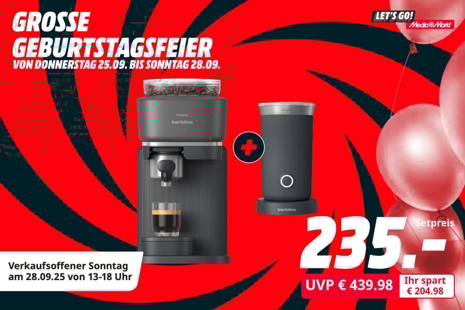 Philips-Espressomaschine BAR300/60 Baristina (plus Milchaufschäumer) für 235 statt 439,98 Euro.
