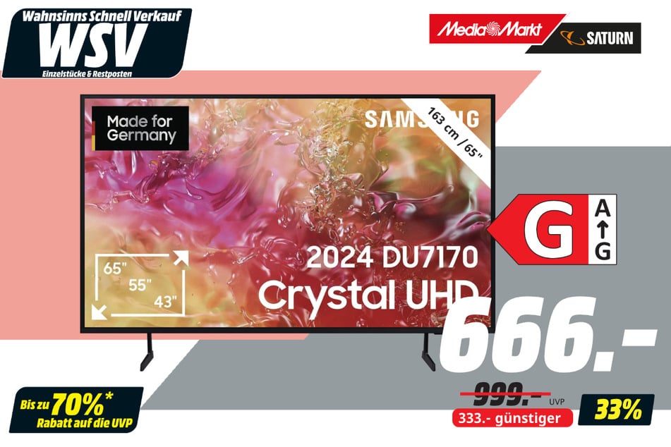 65-Zoll Samsung-Fernseher für 666 statt 999 Euro.