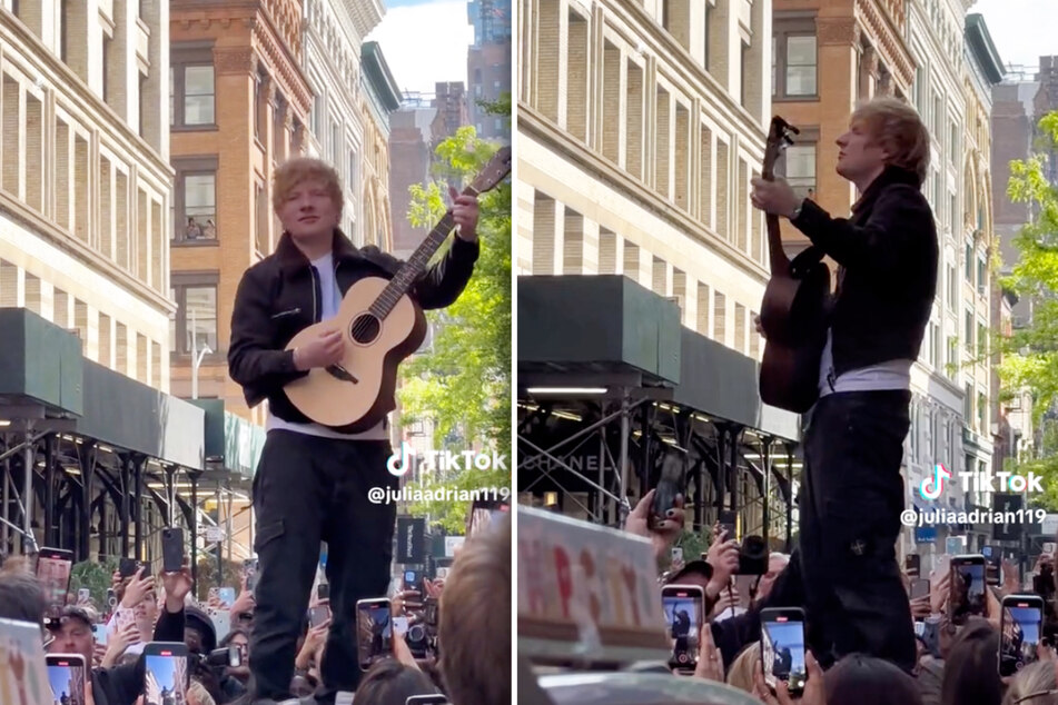 Von einem Auto aus lieferte Ed Sheeran (32) ein Mini-Konzert und überraschte damit hunderte Fans, die zur Eröffnung seines Pop-Up-Stores gekommen waren.