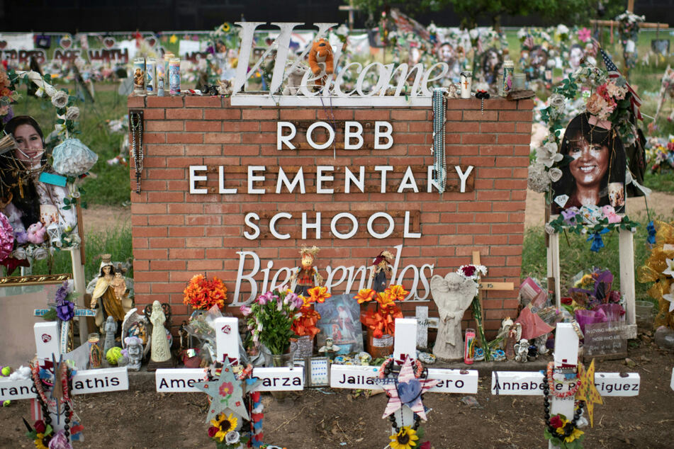 A memorial to honor those who lost their lives during the Robb Elementary School shooting in Uvalde, Texas.