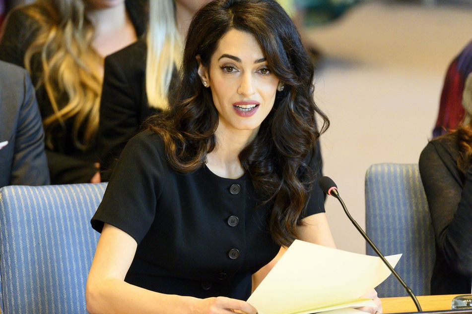 Amal Clooney speaking at the United Nations Security Council meeting at United Nations headquarters in New York.