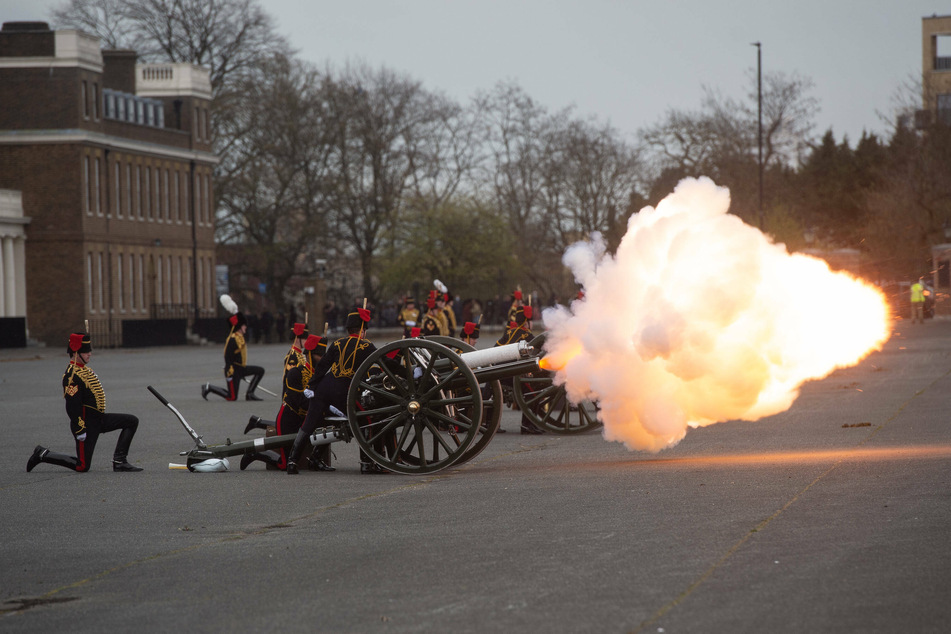 Saluting batteries fired 41 rounds at one round every minute in tribute to Prince Philip.