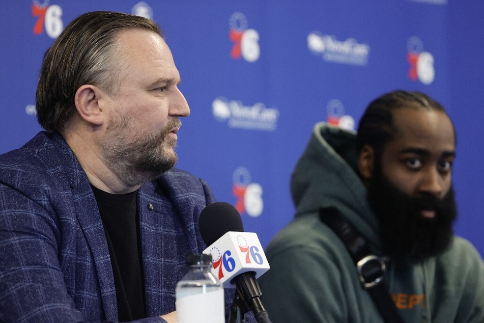 Philadelphia 76ers general manager Daryl Morey (l) is reportedly unbothered by James Harden's (r) 'liar' accusations against him.