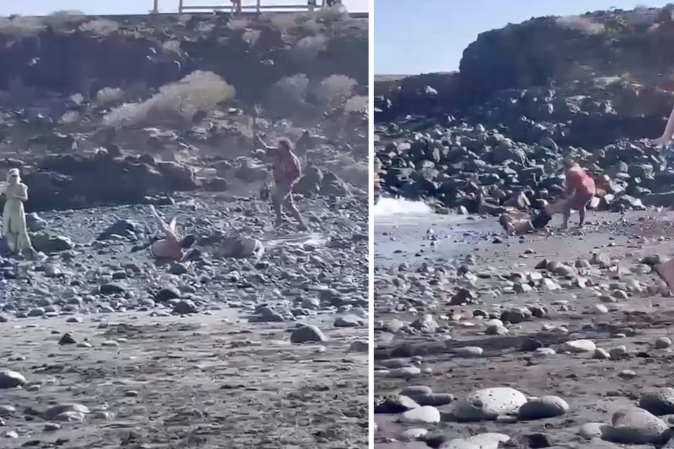 Ein Video zeigt die brutale Attacke am Strand "Playa Grande" auf der spanischen Insel Teneriffa.