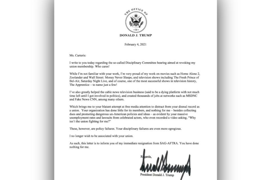 In einem Brief verkündete Donald Trump (74) seinen Austritt.