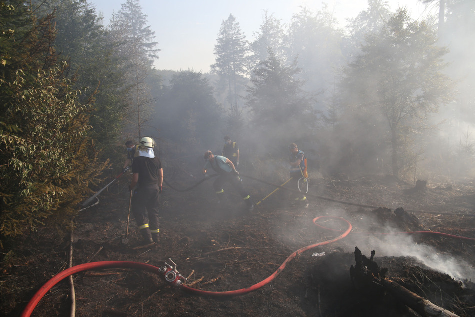 Die Feuerwehren sind weiterhin im Einsatz und bekämpfen die Flammen.