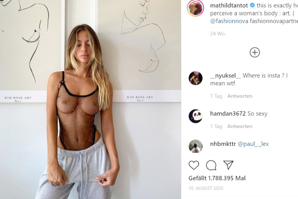 Der Trick mit der transparenten Kleidung: Mathilde Tantot (26) zeigt ihre blanken Brüste.