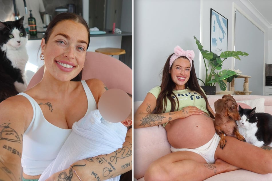 Mit Babybauch bzw. ihren neugeborenen Sohn zeigt sich Emma Claiir stolz auf Instagram. Mit dabei: ihre beiden Haustiere.