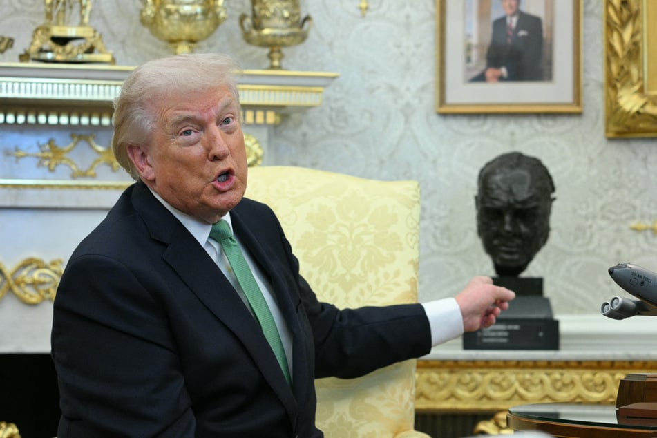 At one point during the meeting, Trump pointed to a bust of Sir Winston Chuchill.