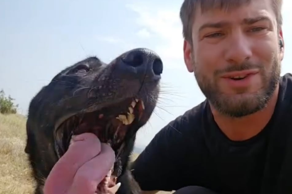 Große Wiedersehensfreude zwischen Patrick Keller (35) und Hund Buddy.