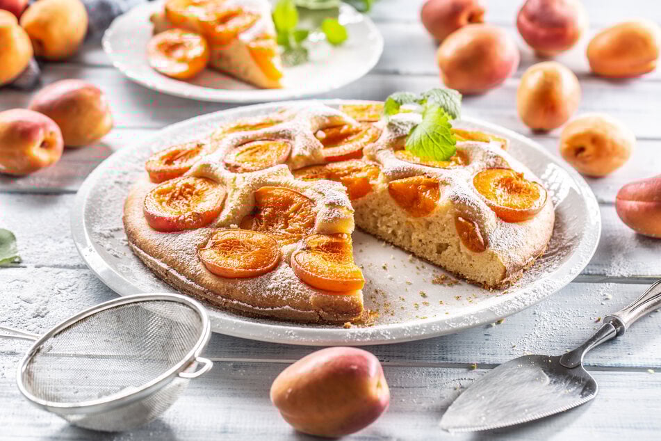 Minzblätter geben dem Aprikosenkuchen nicht nur optisch eine tolle Note, sondern sorgen gleichzeitig für einen frischen Geschmack.