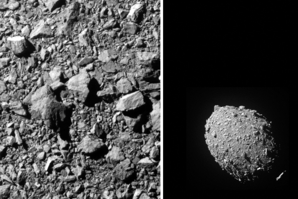 Images taken by DART’s on-board DRACO imager show the asteroid moonlet Dimorphos as seen by the DART spacecraft moments before impact.