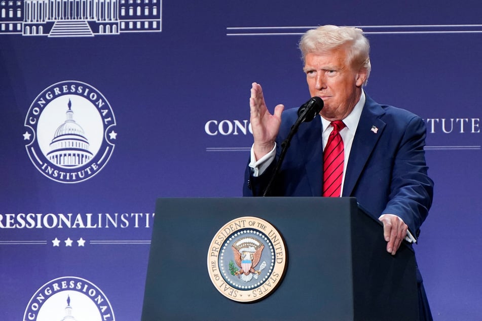 President Donald Trump speaks during a House Republican members conference meeting in Miami, Florida, on January 27, 2025.