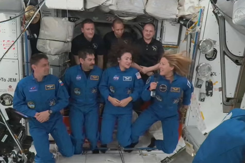 This still image from a NASA livestream shows Crew-12 answering questions during a livestream aboard the International Space Station (ISS) on Saturday.