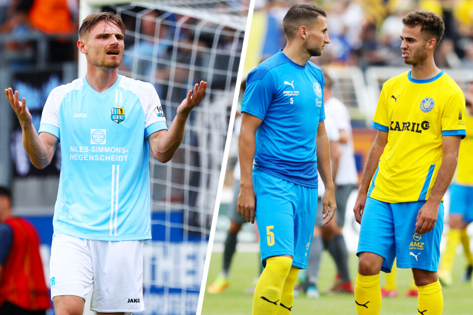 Auch der Chemnitzer FC (l.) und 1. FC Lok Leipzig müssen coronabedingt aussetzen.