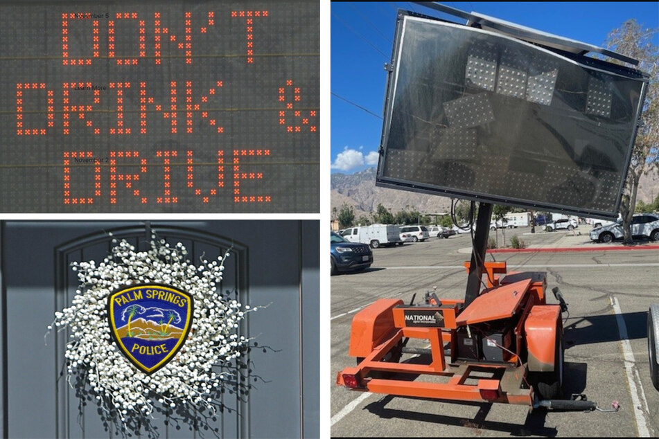 The Palm Springs Police Department shared photos of the smashed DUI warning sign and checkpoint at the scene of the crime in August.