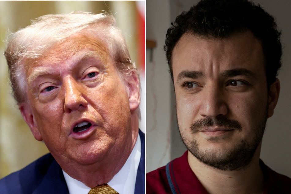 Mahmoud Khalil (r.) sued President Donald Trump's administration Thursday for $20 million over his warrantless arrest and detention by immigration agents.